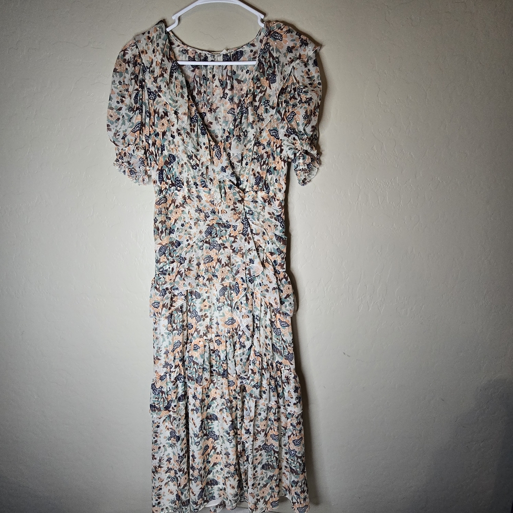 Ulla Johnson Silk Delphine Tiered Midi Dress Gardenia Floral Size 2*